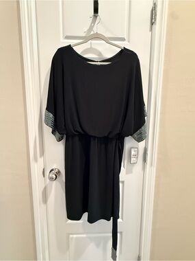 Jessica Howard Black Dress with Embellished Sleeve Cuffs